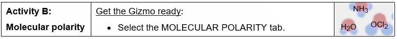 Polarity and Intermolecular Forces Gizmos Answer Key - activity b