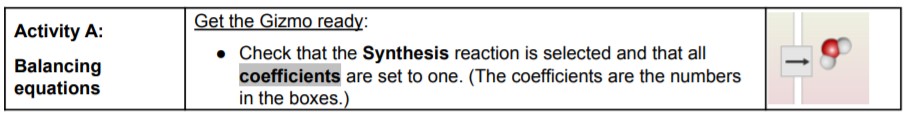 gizmo Balancing Chemical Equations answers key part a